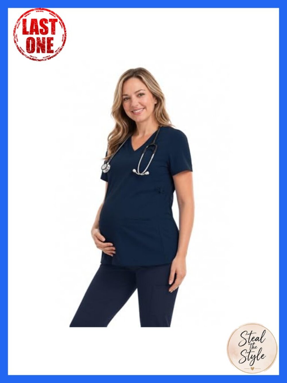 Maternity Scrub Top V-Neck 2 Pockets Adjustable Sides Nylon Spandex